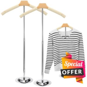 Soaoo 2 Pcs Adjustable T Shirt Display Flexible Shoulder Stand Beige Coat Hanger Stand Portable Hanging Clothing Display Rack Garment Coat Holder for Retail Vendor