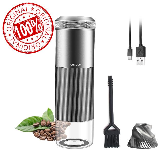 Coffee Grinder Electric Burr Portable: COTGCO Small Espresso Bean Mill with Conical Burr - Adjustable & Rechargeable Battery - Extra Fine to Extra Coarse