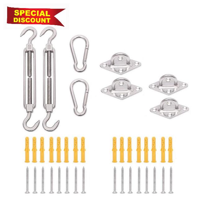 Coofel Shade Sail Hardware Kit 24 Pcs 304 Stainless Steel M6 Hook Turnbuckle Pad Eye Screw for Triangle Rectangle Sun Shade Sail Installation in Garden Outdoors