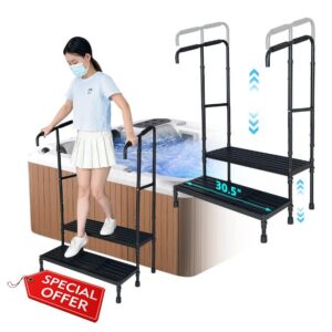 KAAMOS Hot Tub Stairs Handrail Spa Steps for RV Camper Spa Stairs with Handrails 2 Steps Spa & Hot Tub Steps Outdoor Indoor Height Adjustable Step Stool Portable Stairs for Hot Tub
