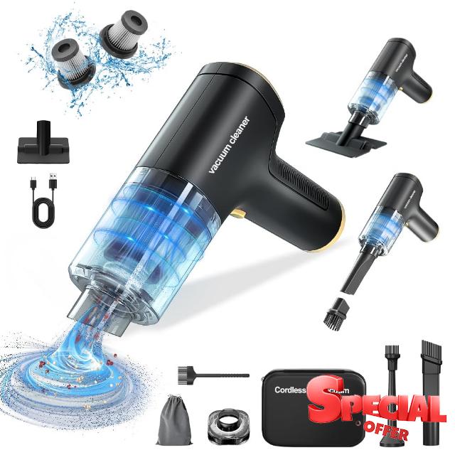 Veuzorla Cordless Car Vacuum Cleaner - 9000PA Strong Suction Mini Handheld Vacuum Cleaner with 2 Filters