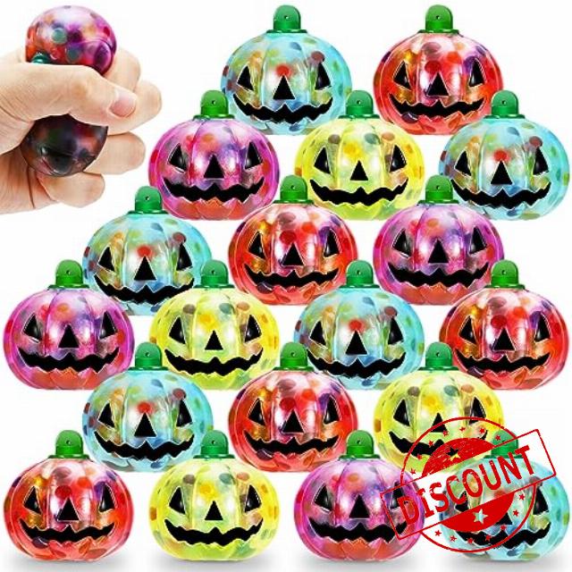 Libima 24 Pack Halloween Pumpkin Stress Balls Cute Squishy Squeeze Ball Filled with Water Beads Sensory Toys Stress Relief Fidget Toys for Boys Girls Halloween Party Favors Gifts Goody Bags