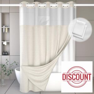 Naturalliving Linen Shower Curtain with 2 Snap in Fabric Liners Waterproof Set