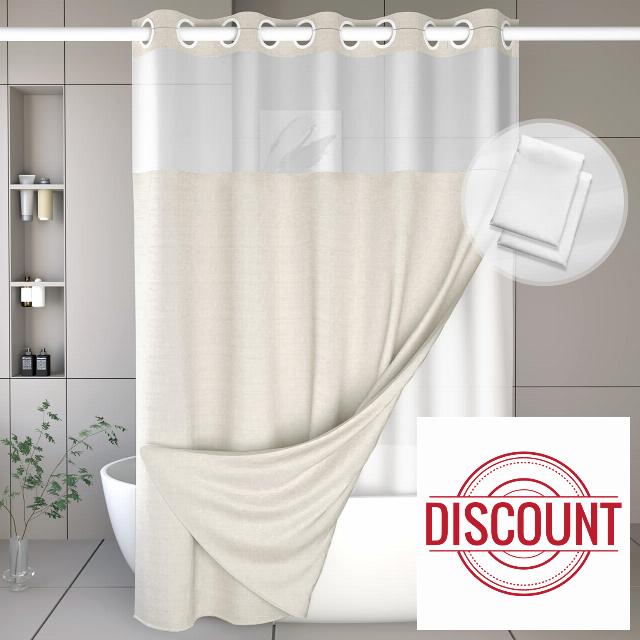 Naturalliving Linen Shower Curtain with 2 Snap in Fabric Liners Waterproof Set