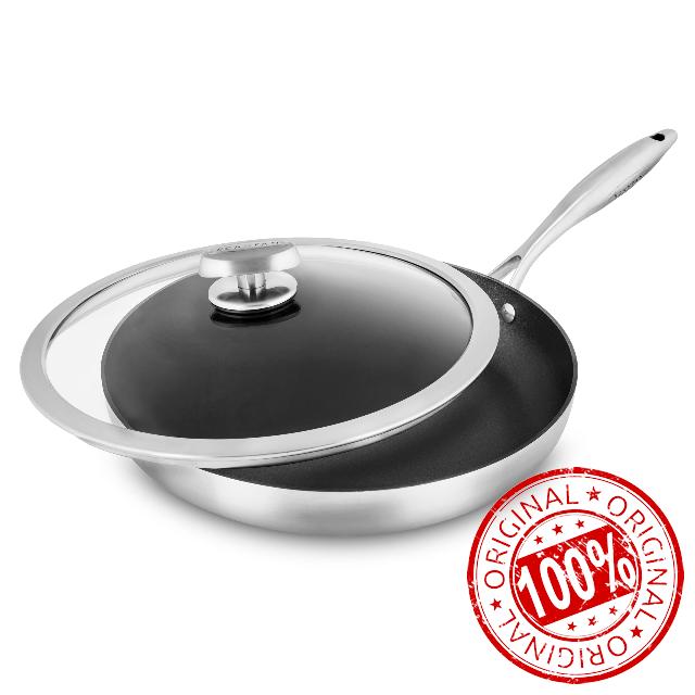 Scanpan CX+ 12.5" Fry Pan with Glass Lid - Stratanium Plus Nonstick - 5-ply Stainless Steel
