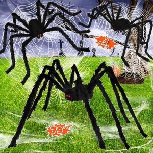 Realistic Scary Giant Spiders Fake Hairy Large Spiders Props for Indoor Outdoor Halloween Decorations Lawn Yard Party Creepy Decor (79"