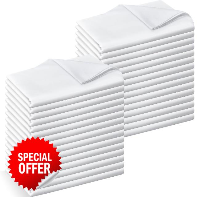 Preboun 30 Pack White Flat Sheets Bulk Soft Bedding Sheets Microfiber Top Sheets Bulk Easy Care for Home