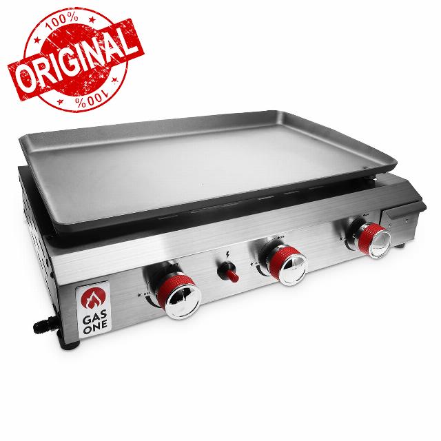 Gas One Flat Top Grill with 3 Burners – Auto Ignition Propane Portable Gas Grill – Premium Stainless Steel Body Tabletop Grill with Pre Season Griddle – Convenient Drip Tray – Ideal for RV