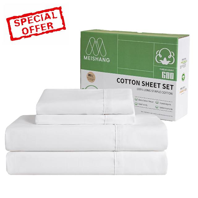 MEISHANG 600 Thread Count Cotton Sheets Queen Size