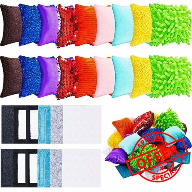 Haull 30 Pcs Sensory Squares Kids Assorted Mini Textured Beanbags Sensory Mats Tactile Sensory Pad Toys for Baby Toddler Autistic Preschool Kindergarten Classroom