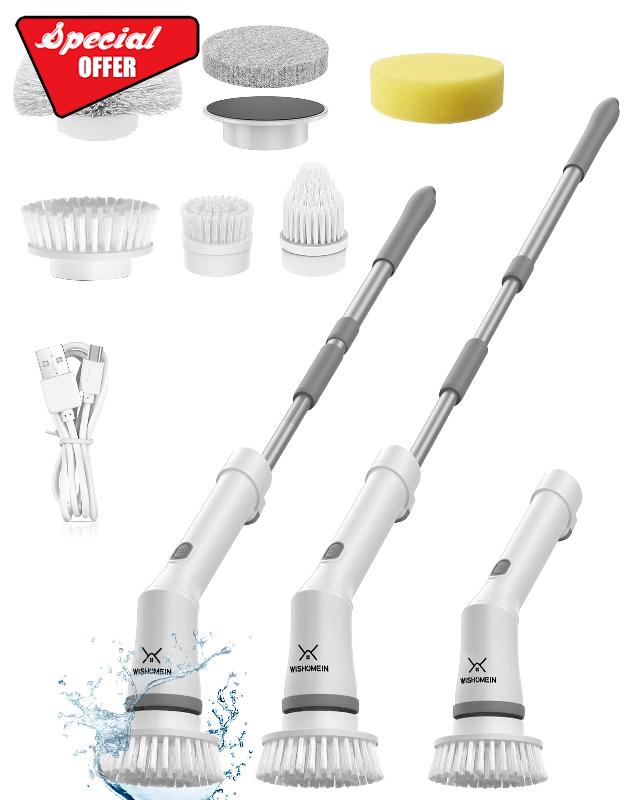 WISHOMEIN Cordless Electric Spin Scrubber: Power Shower Scrubber with Long Handle for Cleaning