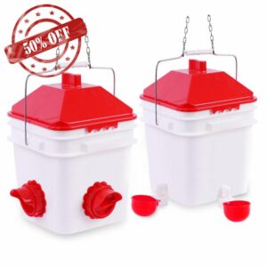 GUEOQTC 20 Pounds Chicken Feeder and 3 Gallon Chicken Waterer ，High-Capacity Chicken Feeder and Waterer Set for up to 20 Chicks/12 Adult Chickens(Red