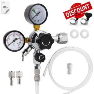 HGKEKE CO2 Regulator Dual Gauge Keg Regulator for Kegerator - CGA 320 Regulator Beer Regulator with 230 PSI Output Pressure Gauge and 7/16-20 UNF Thread Fittings Quick Disconnector & EVA Tubing Beer G