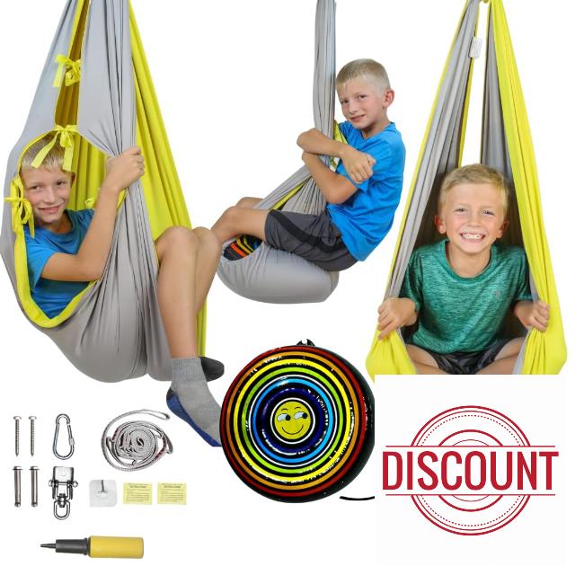 2 in 1 Kids Sensory Swing with Pillow | Kids Pod Swing & Autism Swing | Strong & Reversible Hanging Chair for Bedroom up to 200 lbs | Kids Hammock ADHD Chair | Sensory Swing for Kids Indoor Outdoor