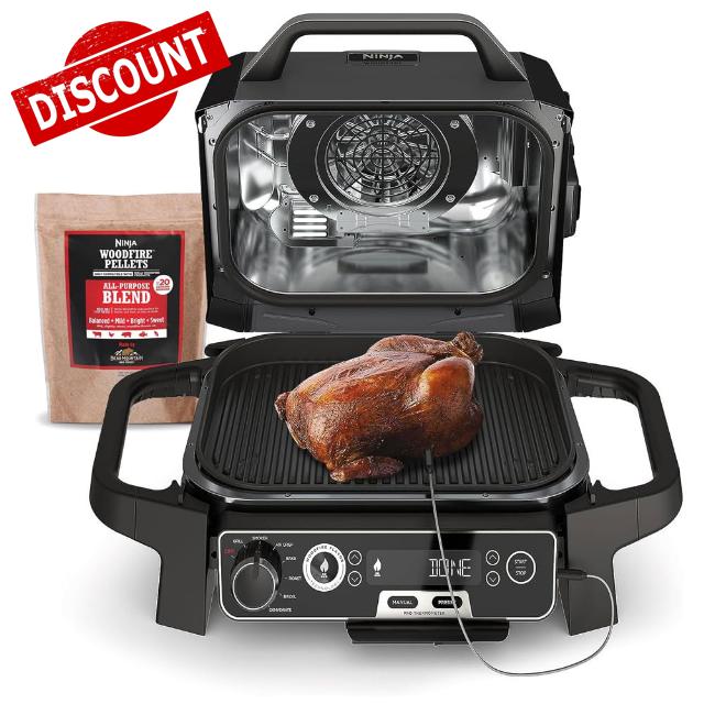 Ninja OG751BRN Woodfire Pro Outdoor Grill & Smoker with Built-In Thermometer