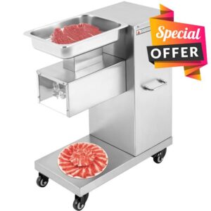 110V 850W Commercial Meat Cutter Machine 500Kg/H 1100Lb/H Electric Meat Cutting Machine Commercial Meat Slicer with 3mm Blade Stainless Steel Food Slicer for Kitchen Restaurant Supermarket