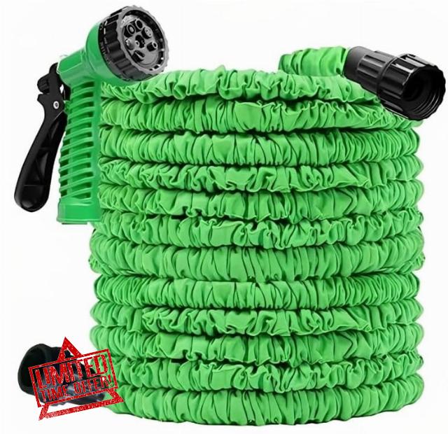 Expandable Flexible Latex Free Light Weight Garden Water Hose with Seven Built-in Settings Spray Nozzle Light Green by 64 Traders 100F