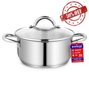 Bakken-Swiss Deluxe 3-Quart Stainless Steel Stockpot w/Tempered Glass See-Through Lid - Simmering Delicious Soups Stews & Induction Cooking - Exceptional Heat Distribution - Heavy-Duty & Food-Grade