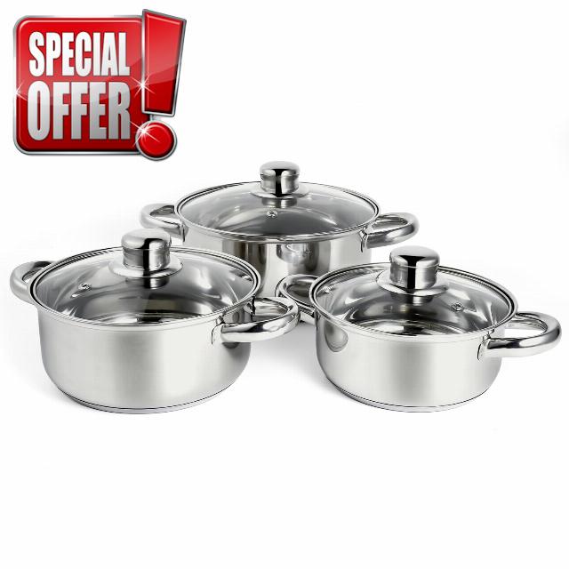 6-Piece Kitchen Cookware Sets with Glass Lids