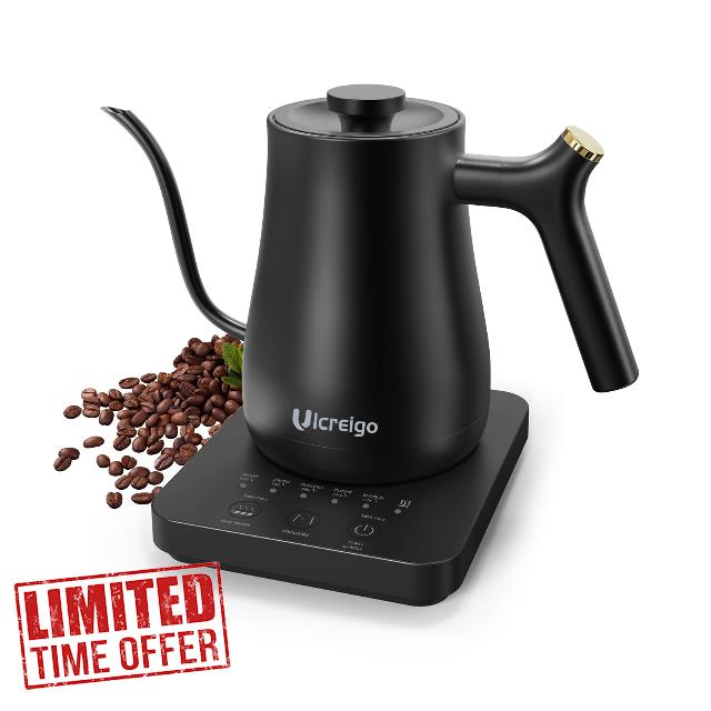 Ulcreigo Gooseneck Electric Kettle Temperature Control with 5 Variable Presets