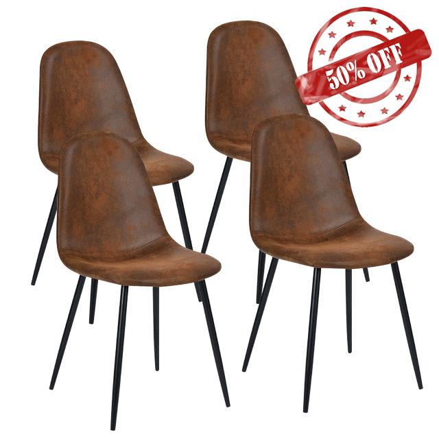 FurnitureR Dining Chairs Set of 4 Modern Suede Fabric Comfortable Side Seating for Kitchen