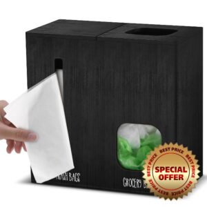 2-in-1 Grocery Bag Holder Black Trash Bag Holder Dispenser Plastic Bag Holders for Grocery Bags Wall Mount Garbage Bag Organizer Grocery Bag Dispenser for Home Kitchen （BLACK）