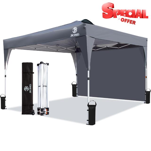 JKING 10x10 Pop Up Canopy Tent with 1 Removable Sidewall