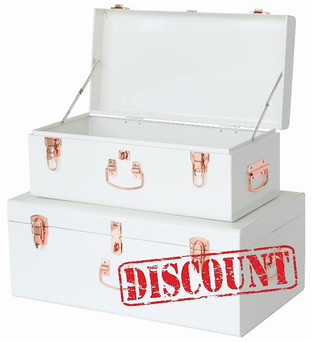 Vixdonos Decorative Large Metal Box Storage Trunk Chest Set of 2 Kids' Toy Organizer with Hardware Hasps and Handle for Home Deocr