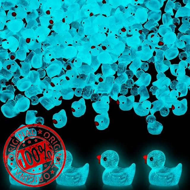 Glimin 500 Pcs Glow in The Dark Ducks Mini Resin Duck Luminous Miniature Ducks Tiny Duck Party Decorations for Home Prank Game School Landscape Aquarium Ornament Garden Dollhouse Accessories (Blue)