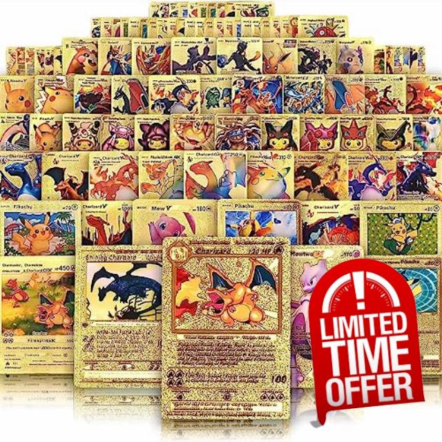 THIRAM 55 PCS Gold Cards Packs Vmax DX GX Rare Golden Cards TCG Deck Box Gold Foil Card for Fans/Kids/Collectors Gifts (No Duplicates)