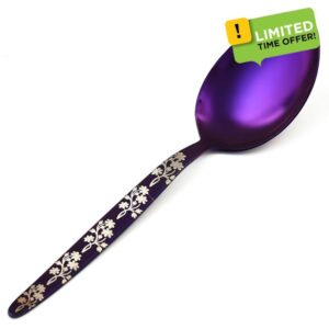 BNAZIND Kunz Spoons Cooking Spoons 18/10 Stainless Steel Titanium Shiny Purple Basting Spoon - 9 Inches Plating Spoons - Daily Chef Spoons - quenelle spoon – Serving Spoon