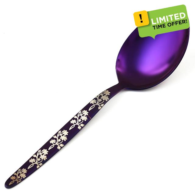 BNAZIND Kunz Spoons Cooking Spoons 18/10 Stainless Steel Titanium Shiny Purple Basting Spoon - 9 Inches Plating Spoons - Daily Chef Spoons - quenelle spoon – Serving Spoon