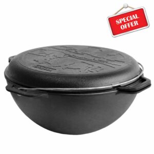 Uzbek Kazan Cast Iron - Dutch Oven Pot with Lid - Cast Iron Cookware Set - Premium Camping Cookware - Cast Iron Dutch Oven 15.85 Quarts (15L)