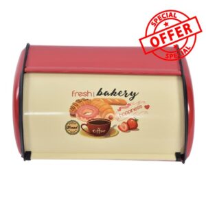Fofetbfo Metal Bread Box Large Capacity Bread Bin Holder Container with Roll Top Lid Bread Keeper Box for Kitchen countertop(Red)