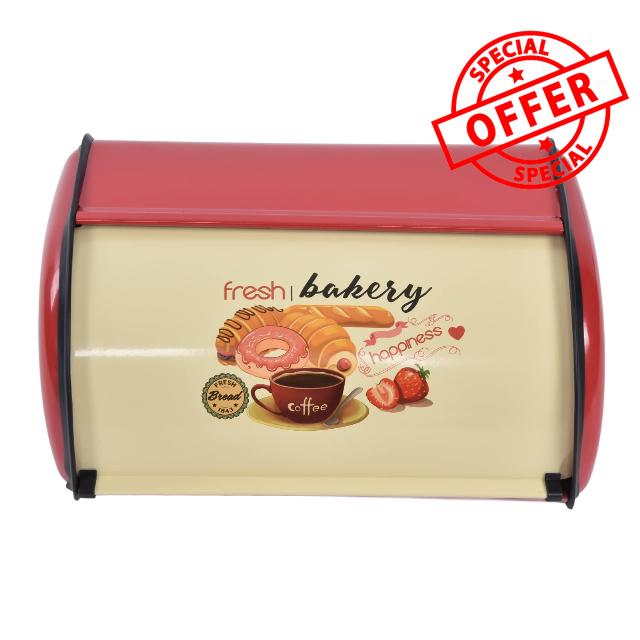 Fofetbfo Metal Bread Box Large Capacity Bread Bin Holder Container with Roll Top Lid Bread Keeper Box for Kitchen countertop(Red)