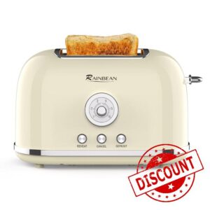 Toaster 2 Slice Retro Toaster Stainless Steel with 6 Bread Shade Settings and Bagel Cancel Defrost Reheat Function