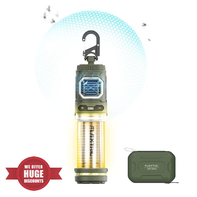 FLEXTAIL Rechargeable Tiny Mosquito Repeller 329°F Heating 30ft Protection Zone Ultra Mini with Camping Light Magnetic Design for Outdoor Camping Backpacking Patios(Repellent Pads Not Included)- Green