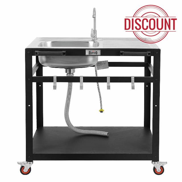 FEASTO Modular Outdoor Movable Kitchen Free Standing Stainless-Steel Single Bowl Kitchen Island Utility Sink Set for Patio Cooking Garden Grilling Commercial Kitchen
