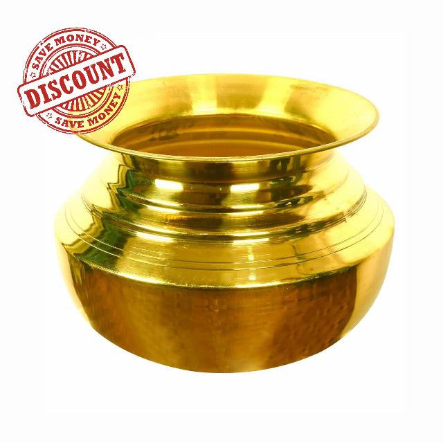Brass Handi for Cooking Food | Pital Handi 5 LTR Capacity | Weight 1.45 kg | Strong and Shining Golden