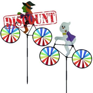2 Pack 20 Inches Halloween Witch & Ghost Bike Spinner Decorations Pinwheels with Stakes Windmill Wind Spinners Outdoor for Yard Garden Lawn