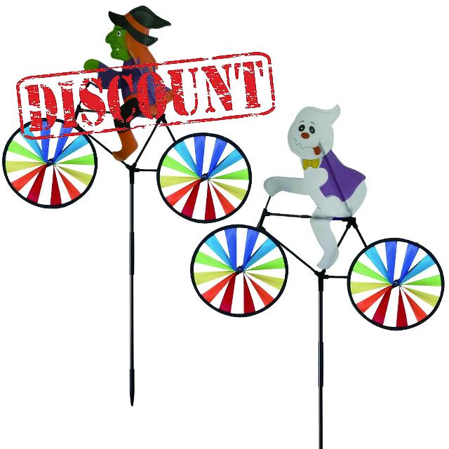 2 Pack 20 Inches Halloween Witch & Ghost Bike Spinner Decorations Pinwheels with Stakes Windmill Wind Spinners Outdoor for Yard Garden Lawn