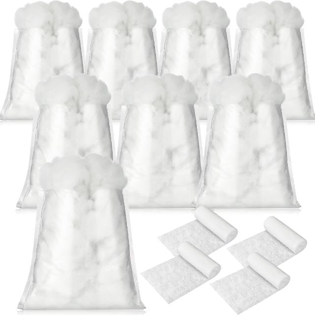 Gejoy 12 Pcs Christmas Fake Snow Decoration Including 8 Pcs Artificial Fluffy Snow Fiber 4 Pcs 35 x 8 in Fake Snow Blanket Snow Fluff Decoration Village Displays for Winter Village Mantel Decoration