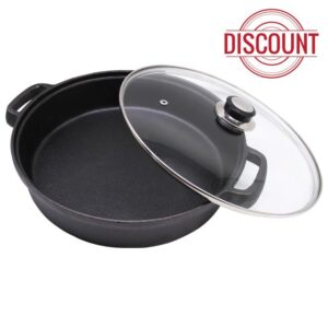 Opexscal Cast Iron Skillet with Tempered Glass Lid