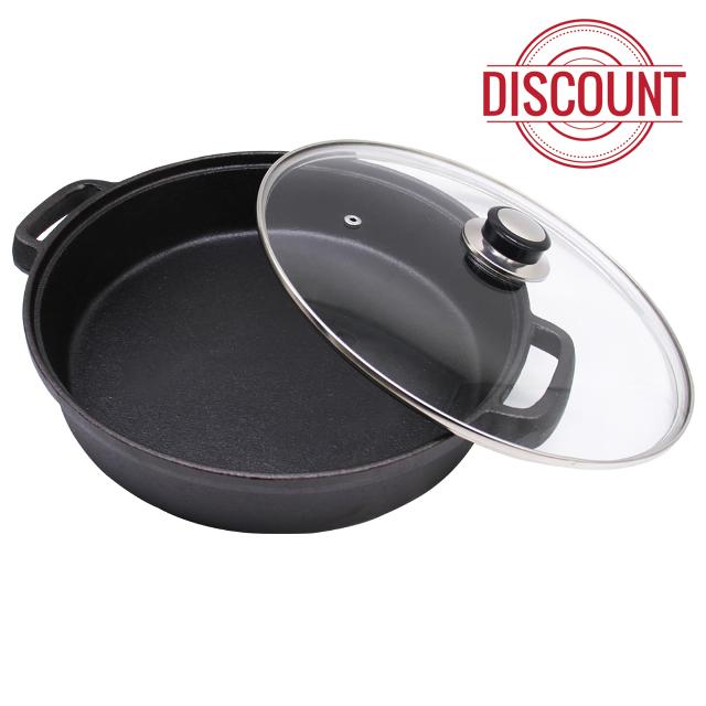 Opexscal Cast Iron Skillet with Tempered Glass Lid