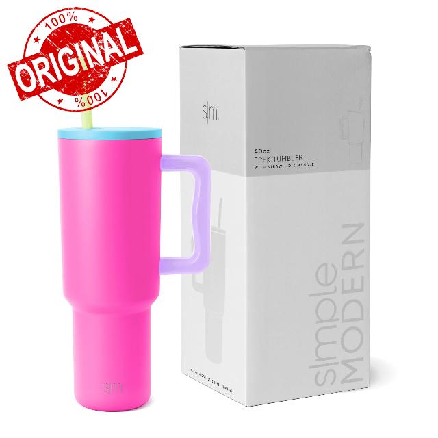 Simple Modern 40 oz Tumbler with Handle and Straw Lid | Insulated Reusable Stainless Steel Water Bottle Travel Mug Cupholder Use | Gifts for Women Men Him Her | Trek Collection | 40oz | 80s Mix