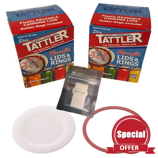 Reusable Canning Lids Bundle Includes 24 Wide Mouth Tattler Lids and Rings and 24 Dissolvable Sunivale Jar Labels For Use With Hot Water Bath
