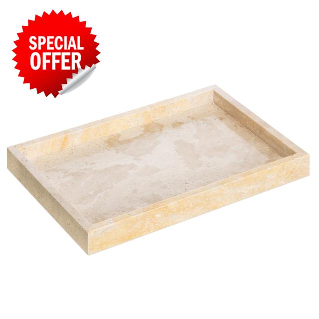 Navaris Travertine Jewellery Tray - 30 x 20 x 3 cm - Natural Stone Beige Organiser Dish - Decorative Holder for Bathroom