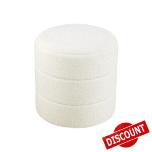 HomePop Upholstered Round Ottoman Home Décor|Foot Rest Ottoman - Cream Boucle 17.5 * 17.5 inch