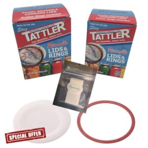 Reusable Canning Lids Bundle Includes 12 Wide and 12 Regular Mouth Tattler Lids and Rings and 24 Dissolvable Sunivale Jar Labels For Use With Hot Water Bath and Pressure Canning Methods Made in USA