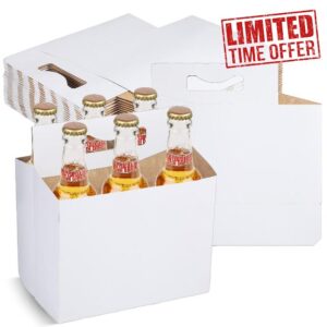 Ctosree 50 Pieces 6 Bottle Holder Kraft Cardboard 12 oz Beer Carrier with Portable Handle Soda Cup Carrier Box for Drinks Beverages Safe and Easy Transport (White)
